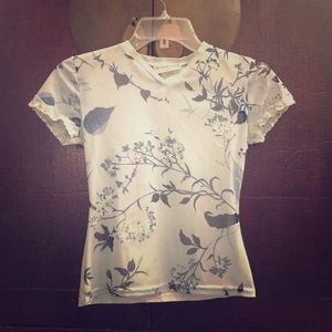 1990s Sharagano Paris Blue Mesh Top